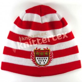 Embroidered Two Colored Striped Knit Beanie Hat Embroidered Two Colored Striped Knit Beanie Hat