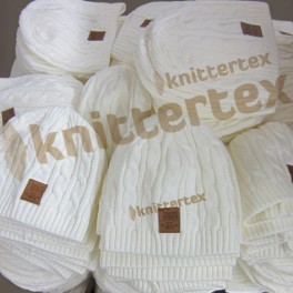 Leather Badged Cable Knit White Sports Beanie Leather Badged Cable Knit White Sports Beanie