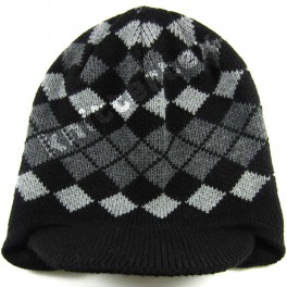 Diamond Patterned Black Knit Visor Hat