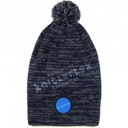 Melange Like Woven Badged Knit Bobble Hat
