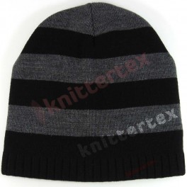 Chunky Striped Melange Gray Black Beanie